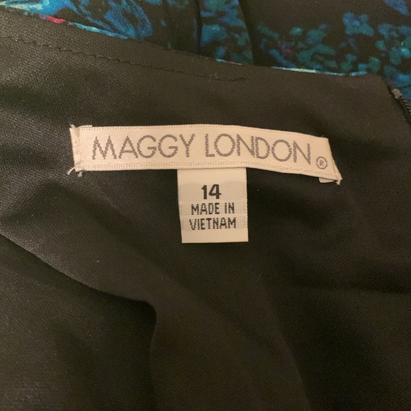 Maggy London Midi Dress, Dressy Professional, 3/4 sleeve, Blues/Greens, Back Zip - Picture 9 of 12